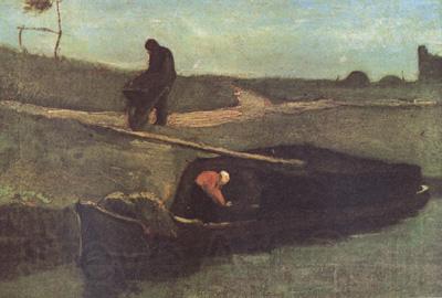 Vincent Van Gogh Peat Boat with Two Figures (nn04)